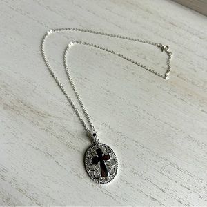 Silver Tone Cross Necklace with Chain